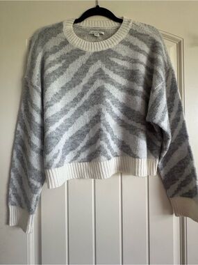 American Eagle Outfitters Gray and white Zebra-Print Crewneck Sweater
